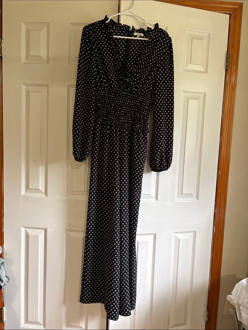 Max Studio Black and White Polka Dot Long Sleeve Maxi Dress